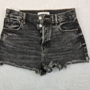 PacSun Black Distressed Vintage  High-Rise Denim Fly Button ShortsA8